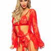 Roter verführerischer Kimono mit elegantem passendem Teddy | Leg Avenue