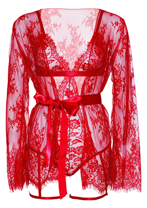 Roter verführerischer Kimono mit elegantem passendem Teddy von Leg Avenue – Ansicht 8