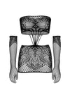 Schwarzes figurbetontes Spitzen Schlauchkleid mit eleganten passenden Handschuhen von Leg Avenue – Ansicht 9