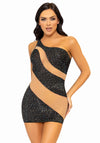 Asymmetrisches Minikleid mit Strass und Mesh-Einsatzakzenten | Leg Avenue