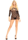 Schwarzes atemberaubendes Netzkleid mit verspielten Herzmotiven von Leg Avenue – Ansicht 6