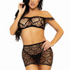 Schwarzes schulterfreies Dessous Set mit romantischen Details | Leg Avenue