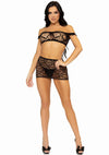 Schwarzes atemberaubendes schulterfreies Dessous Set mit romantischen Details von Leg Avenue – Ansicht 8