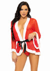 Kostüm - 3-teiliges Set: Santa-Mesh-Bademantel mit Plüschbesatz, Schleifenband und G-String | Leg Avenue