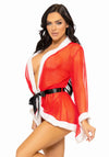Kostüm - 3-teiliges Set: Santa-Mesh-Bademantel mit Plüschbesatz, Schleifenband und G-String | Leg Avenue
