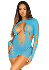 Türkises hautenges nahtloses Minikleid mit gewagten Cut Outs von Leg Avenue – Ansicht 8