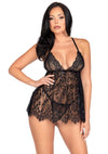 Schwarzes atemberaubendes Spitzen Babydoll mit tiefem V Ausschnitt von Leg Avenue – Ansicht 5