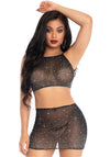 Durchsichtiges Spandex-Crop-Top und -Rock, mit Strass | Leg Avenue
