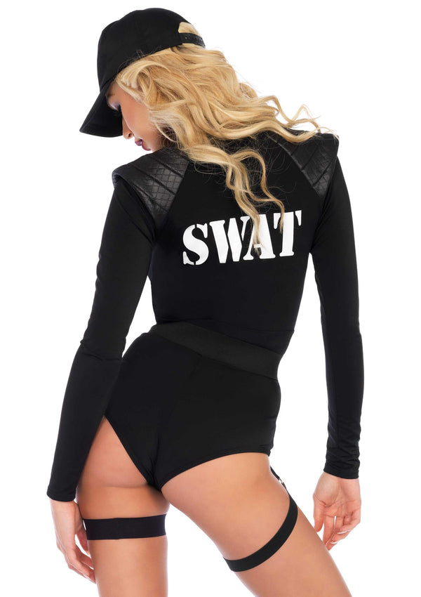 Schwarze aufreizende SWAT Polizeiuniform mit tiefem Reißverschluss von Leg Avenue – Ansicht 4