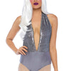 Grauer funkelnder Pailletten Bodysuit mit praktischem Schritt Verschluss | Leg Avenue