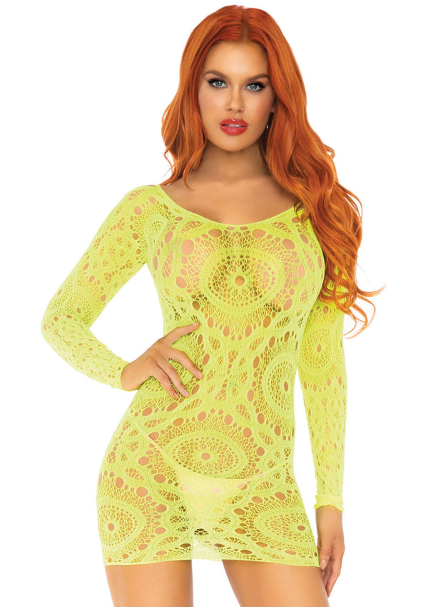 Neongelbes verführerisches Minikleid aus feiner Häkelspitze von Leg Avenue
