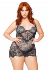 Rückenfreies Minikleid und String glitzer Plussize grau-schwarz | Leg Avenue