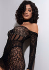 Neckholder-Minikleid mit langen Ärmeln schwarz | Leg Avenue