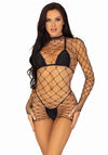 Verführerisches Langarm Netzkleid Schwarz | Leg Avenue