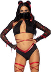 Schwarz rotes gewagtes Ninja Kostümset mit fesselnden Wickeldetails und Maske von Leg Avenue