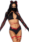 Schwarz rotes gewagtes Ninja Kostümset mit fesselnden Wickeldetails und Maske von Leg Avenue – Ansicht 5