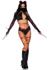 Schwarz rotes gewagtes Ninja Kostümset mit fesselnden Wickeldetails und Maske von Leg Avenue – Ansicht 4