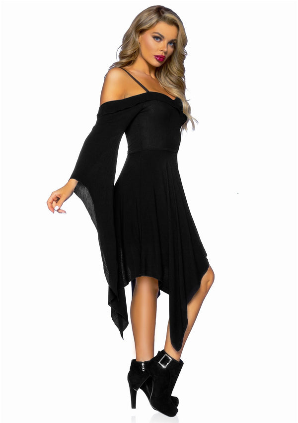 Schwarzes mysteriöses Boho Kleid mit eleganten kalten Schultern von Leg Avenue – Ansicht 3