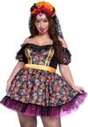Kostüm - Farbintensives Ringelblumen-Kleid - Dia De Las Muertos - Queen Size | Leg Avenue