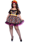 Kostüm - Farbintensives Ringelblumen-Kleid - Dia De Las Muertos - Queen Size | Leg Avenue