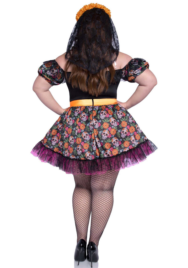Kostüm - Farbintensives Ringelblumen-Kleid - Dia De Las Muertos - Queen Size | Leg Avenue