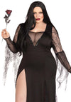 Kostüm - Morticia Addams mit Spinnweben-Netzstoff - Queen Size | Leg Avenue