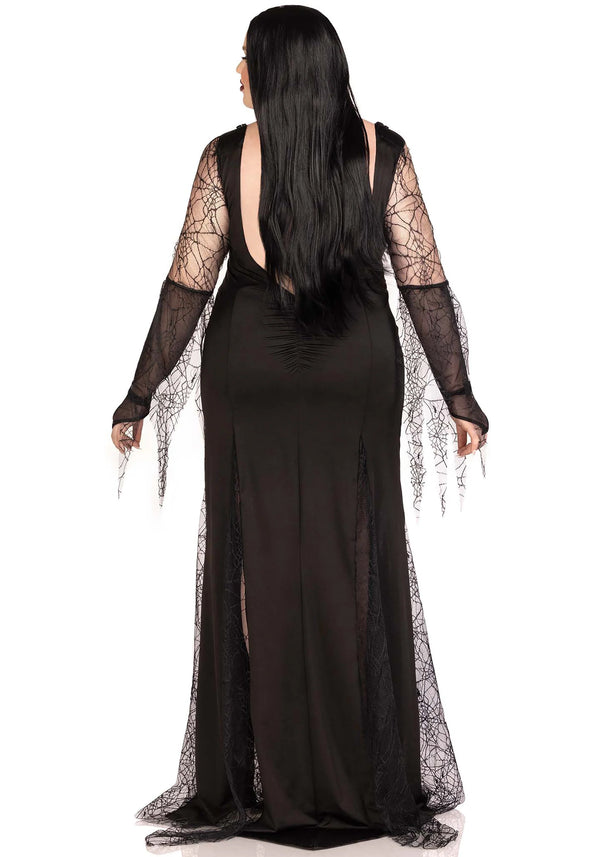 Kostüm - Morticia Addams mit Spinnweben-Netzstoff - Queen Size | Leg Avenue