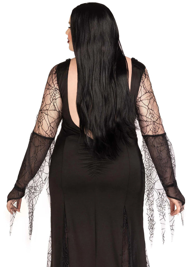 Kostüm - Morticia Addams mit Spinnweben-Netzstoff - Queen Size | Leg Avenue