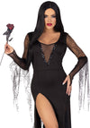 Kostüm - Morticia Addams mit Spinnweben-Netzstoff | Leg Avenue