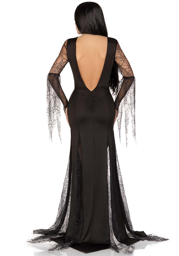 Kostüm - Morticia Addams mit Spinnweben-Netzstoff | Leg Avenue
