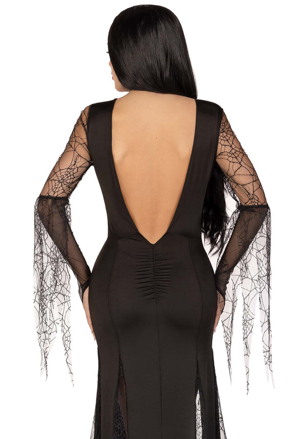 Kostüm - Morticia Addams mit Spinnweben-Netzstoff | Leg Avenue
