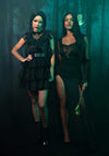 Kostüm - Morticia Addams mit Spinnweben-Netzstoff | Leg Avenue