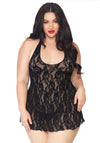 Minikleidchen mit freiem Rücken und Rose Lace Musterung schwarz | Leg Avenue