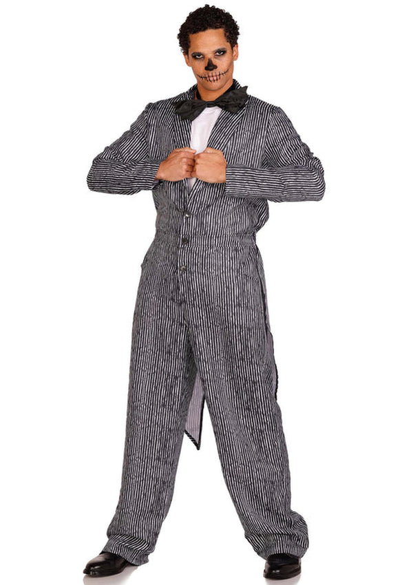 Schwarzer gestreifter Frack Overall mit eleganter Fliege von Leg Avenue – Ansicht 3
