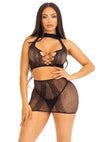 Schwarzes gewagtes Lingerie Set mit transparentem Tüll und charmantem Minirock von Leg Avenue – Ansicht 5