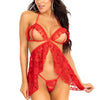 Rotes atemberaubendes zweiteiliges Babydoll Set mit aufregend offenen Cups | Leg Avenue