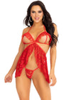 Rotes atemberaubendes zweiteiliges Babydoll Set mit aufregend offenen Cups von Leg Avenue – Ansicht 4