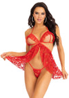 Rotes atemberaubendes zweiteiliges Babydoll Set mit aufregend offenen Cups von Leg Avenue – Ansicht 3