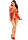 Rotes atemberaubendes zweiteiliges Babydoll Set mit aufregend offenen Cups von Leg Avenue – Ansicht 11