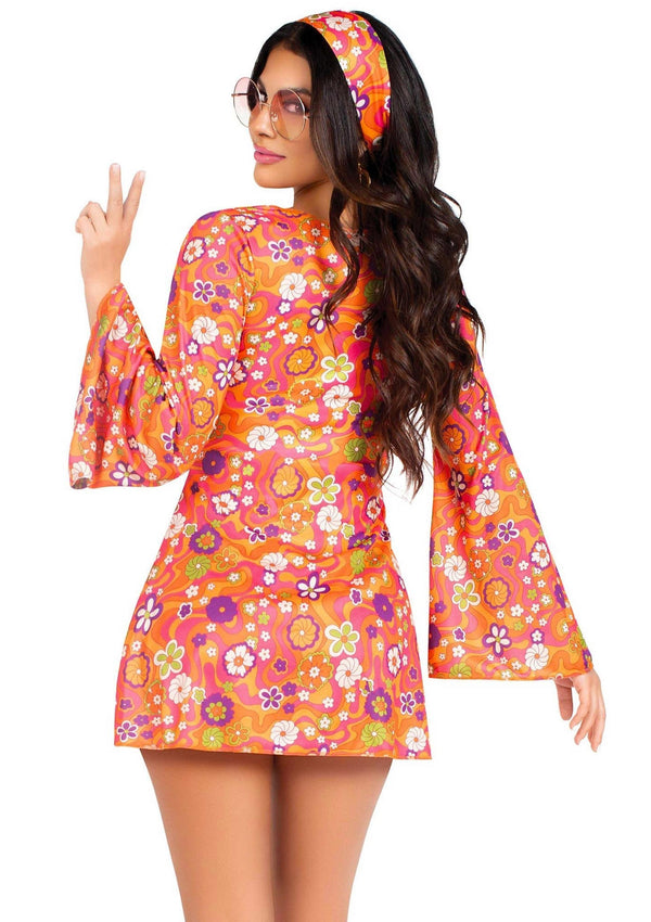Buntes 6-teiliges Hippie Kostüm mit Retro Charme von Leg Avenue – Ansicht 2