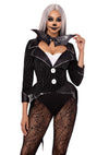 Schwarzes atemberaubendes Samt Bodysuit Set mit silbernen Lurexstreifen von Leg Avenue