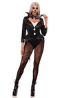 Schwarzes atemberaubendes Samt Bodysuit Set mit silbernen Lurexstreifen von Leg Avenue – Ansicht 2