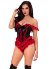 Elegantes Burlesque-Mieder mit roten Spitzenrüschen von Leg Avenue – Ansicht 3