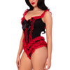 Elegantes Burlesque-Mieder mit roten Spitzenrüschen | Leg Avenue