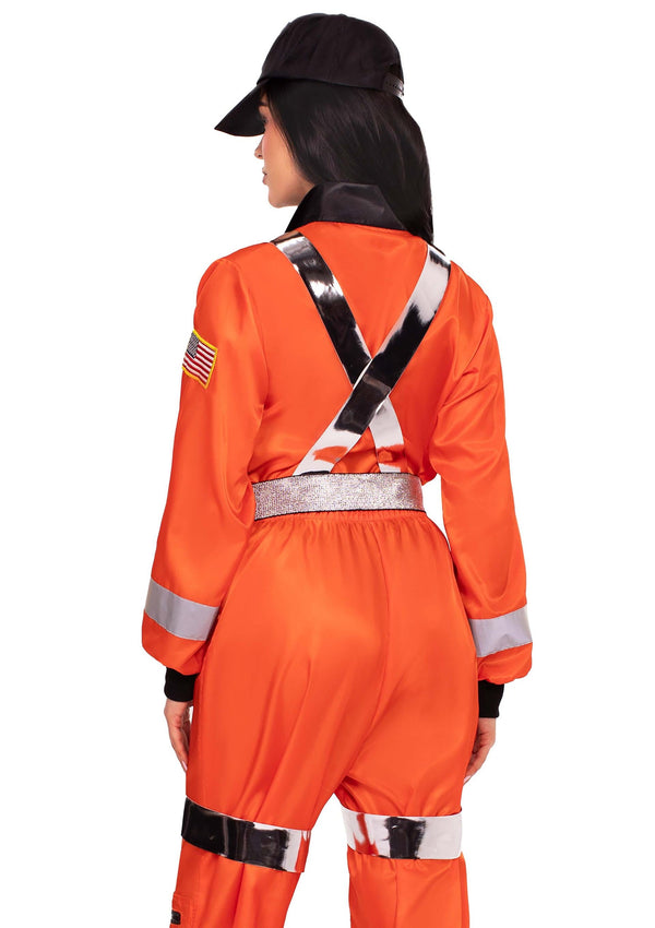 Oranger hautenger Astronauten Overall mit futuristischem Gurtzeug von Leg Avenue – Ansicht 3