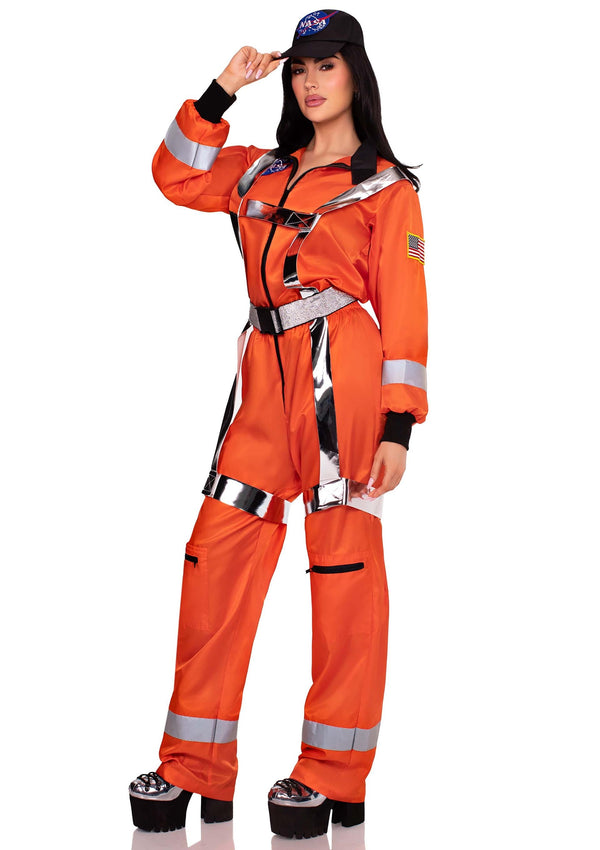 Oranger hautenger Astronauten Overall mit futuristischem Gurtzeug von Leg Avenue – Ansicht 6