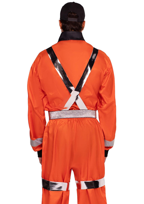 Oranger futuristischer Astronauten Overall mit holografischem Gurtzeug und Mütze von Leg Avenue – Ansicht 3