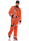Oranger futuristischer Astronauten Overall mit holografischem Gurtzeug und Mütze von Leg Avenue – Ansicht 2
