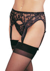 Schwarzer reizvoller Strumpfgürtel mit floraler Spitze und passendem String von Leg Avenue