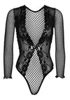 Tief ausgeschnittener langarm Netzbody Schwarz | Leg Avenue